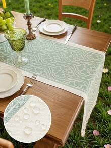 1pc Waterproof Table Runner With Tassel Decor, Suitable For Home, Party, Hotel, Restaurant Table Decoration - Green - View 8