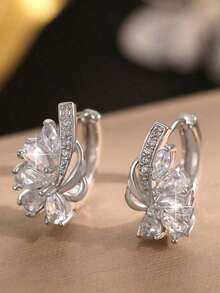 1 Pair Blue Flower CZ Zirconia Hoop Earrings For Women Girl Daily Wear Party Wedding Gift - màu xanh da trời - Xem 10
