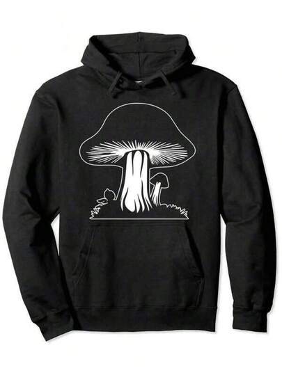 Herrkläder Herr Höst/Vintertröja Stort svampmönster Tryckt Ficktröja, Avslappnad Långärmad Dragskotröja, Bekväm Och Lämplig För Höst Och Vinter, Unisex Huvtröja Lämplig För Jobbet Eller Vardagskläder, Höstpresent Till Pojkvännen