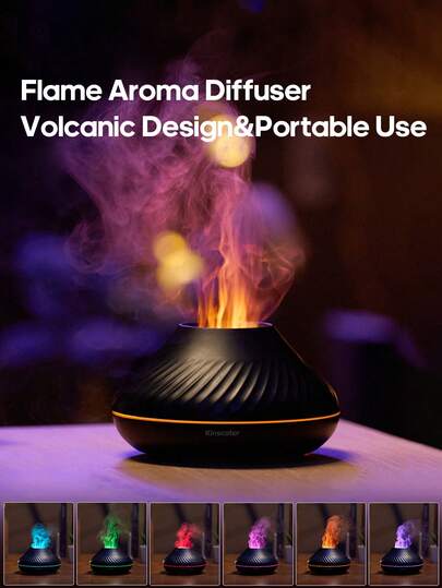 kinscoter 1pc USB 130ml Mini Volcano Flame Aroma Diffuser, Portable Essential Oil Diffuser With Color Night Light, Suitable For Home, Office, Hotel