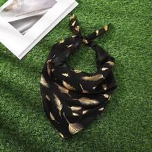 1pc Printed Golden Feather Pattern Scarf Headband, Suitable For Countryside Style Daily Wear - Multicolor - View 6