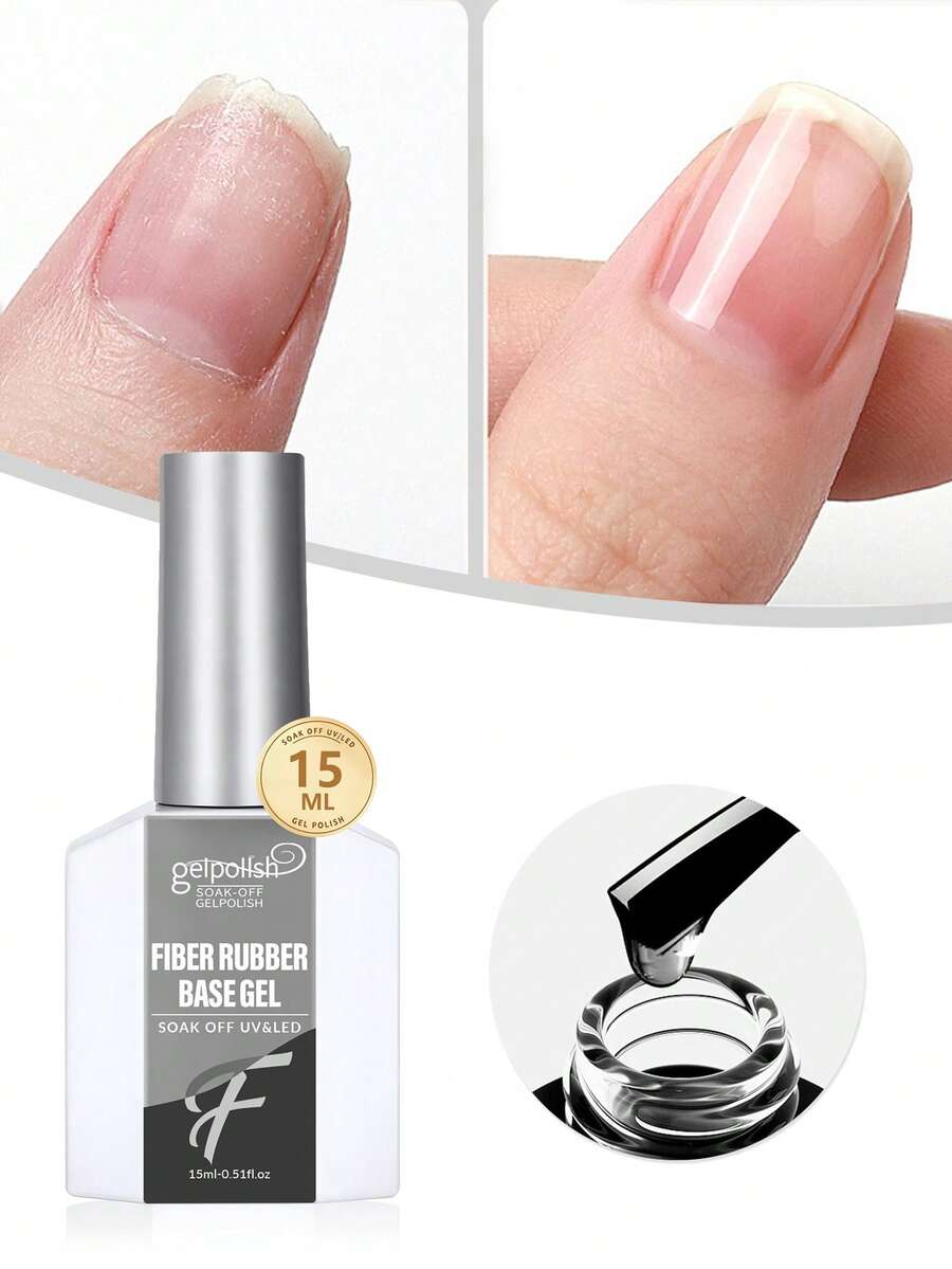 GELPOLISH 15ml 透明纖維橡膠底膠,適用於加固/建構/強化/增強指甲,長效保護,可卸除,適合薄脆指甲,完美適用於居家DIY美甲 - 無色 - 查看 1