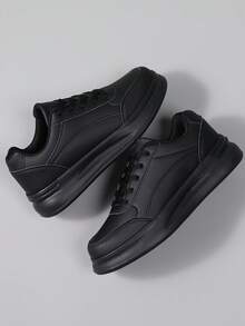 36-45码男女通用厚底系带休闲运动鞋，高品质白色鞋，多功能软底学生滑板鞋，防滑 - 黑色 - 查看 5