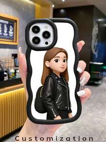 [Custom Version] Macaron Black Shock-Proof Protective Phone Case, With DIY Pattern Photo Customization, Glossy Wavy Edge Custom Design, Unique Design, Can Be Personalized With Various Life, Family, Holiday Photos, Compatible With IPhone 17 Air/16/15/14/13/12/11 Pro Max, Galaxy A17/A07/A15/A25/A35/A55/S23/24 Ultra Series, OPPO, Redmi And Other Models - Black - View 5