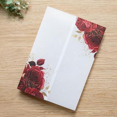 PONATIA 50PCS Vellum Jackets For 5x7 Invitation Cards- 135GSM Fuchsia Flowers Vellum Sleeves Paper 5x7 Jackets - Wedding Invitations Wraps - Transparent Card Jacket-7602