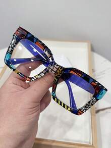 1副女士休闲复古方形蓝色时尚平光眼镜，适合日常佩戴和街拍 - 彩色 - 查看 3