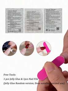 Instantly Upgrade Your Look With 24pcs Press On Nails Short Simple And Cute Pink Heart White French Style 3D Rhinestone Design Pink Nails Fashion White Stripes White Heart Fake Nails Full Coverage Fake Nail Tips For Women And Girls Includes 1 Sheet Adhesive Tabs & 1 Pc Mini File Strip Jelly Gel Random Shipment - 粉色 - 查看 5