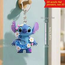 2D 图形设计，史迪奇字母钥匙扣，26 个“A-Z”花卉卡通图案，亚克力吊坠带链，适用于包包钥匙和车钥匙，旅行配件礼品，可爱花卉钥匙扣设计，光滑表面，钥匙扣，装饰钥匙扣，卡通钥匙扣，圣诞礼物，粉丝礼物，2D 图形礼品（如果产品不透明，请撕掉印刷背面的保护膜）。 - 彩色 - 查看 12