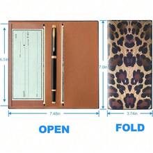 Premium Leather Checkbook Cover For Men And Women Checkbook Holder Wallet RFID Blocking - Brown Leopard - 查看 4