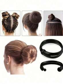 1 Pair/2 Pairs/3 Pairs Women Simple Black Hair Bun Maker, Styling Tool For Braiding, Ponytail, Curling, Best Christmas Gift - Black - View 13