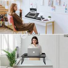 Mesa Plegable Soporte para Laptop con Portavasos y Diseño con Ranura Inclinación Ajustable de 5 Niveles Soporte Plegable Escritorio Portátil para Comer Escribir Jugar Sofá de Trabajo (Black) - por defecto - Ver 9