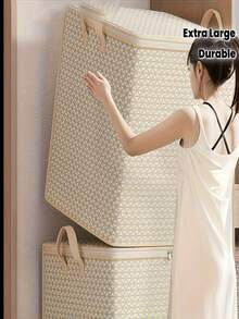 超大号加厚布艺收纳箱，拉链封口 - 加固结构，坚固耐用的方形收纳箱，防尘防潮 - 超大搬家箱，可用于床/衣柜/床底收纳 - 米色/白色/灰色/黑色/棕色 - 适用于居家、旅行或搬家 - 结实耐用的布艺结构，搭配优雅的米色图案 - 便携大容量的床上用品和衣物收纳箱 - 彩色 - 查看 5