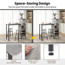 GOFLAME 3PCS Bar Table & 2 Stool Industrial Kitchen Dining Set W/ Wine Rack Glass Holder - Grey - View 5