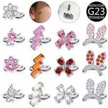 1 件简约钛金嵌入式方晶锆石花朵、十字架、星星装饰穿孔耳钉，适合佩戴者 - 銀色 - 查看 15