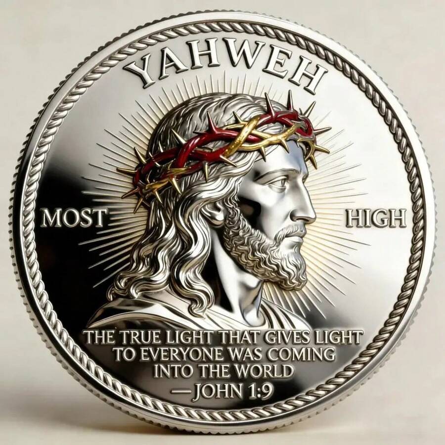 Jehovah Eternal Light Scripture Commemorative Coin - Double-Sided Religious Collectible, Gold-Plated Scripture Logo, Scripture Design, Suitable For Christmas, Valentine's Day Gifts, Prayer And Study Commemorative Items - Silver - View 1