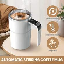 Electric Coffee Mug With Temperature Sensing, Magnetic Auto-Stirring, Portable Electric Coffee/Milkshake Shaker Cup For Protein Powder, Available In Black And White - 彩色 - 查看 6