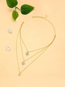 1pc Multi-Layer Heart Necklace, Bridal Wedding Party Deep V Dress Accessory Choker Pendant Chest Chain - Gold - View 3