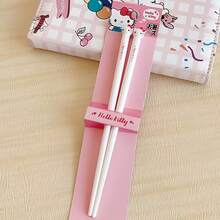 Sanrio (Officially Licensed) 2pcs Hello Kitty Chopsticks Set, Yuguigou Brand New Single Pack Household Chopsticks, Melody Cartoon Anti-Slip Couple Chopsticks, Highly Attractive, Suitable For Home, Travel And Dining (Slight Difference Between Physical Product And Image), School Supplies - Multicolor - View 12