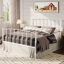 Allewie Full/Queen/King Size Bed Frame, Metal Platform Bed Frame With Arched Headboard & Footboard, Mid-Century Modern Style, Under Bed Storage, No Box Spring Needed, Easy Assembly, White - trắng - Xem 1