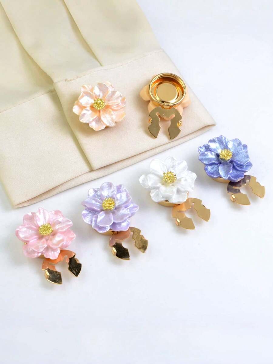 1pc Pearl Flower Embellished Shirt Buttons - Luxury Jewelry For Women, Suitable For Everyday And Party Wear - Multicolor - View 1