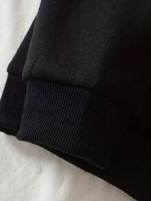 Women's Casual Hooded T-Shirt With Mother's Theme Print, Polyester Knit Fabric, Short Sleeve Round Neck Design, Suitable For Autumn And Winter, Lightweight 220g/M² - Women's Clothing - 黑色 - 查看 6