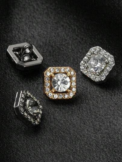 10 Stück/Set quadratische Kunstedelstein-besetzte glänzende Strass-Metallknöpfe, Dekoration für Hochzeitskleider, Roben, Strickjacken, Pullover, DIY Nähzubehör, Geschenkbox