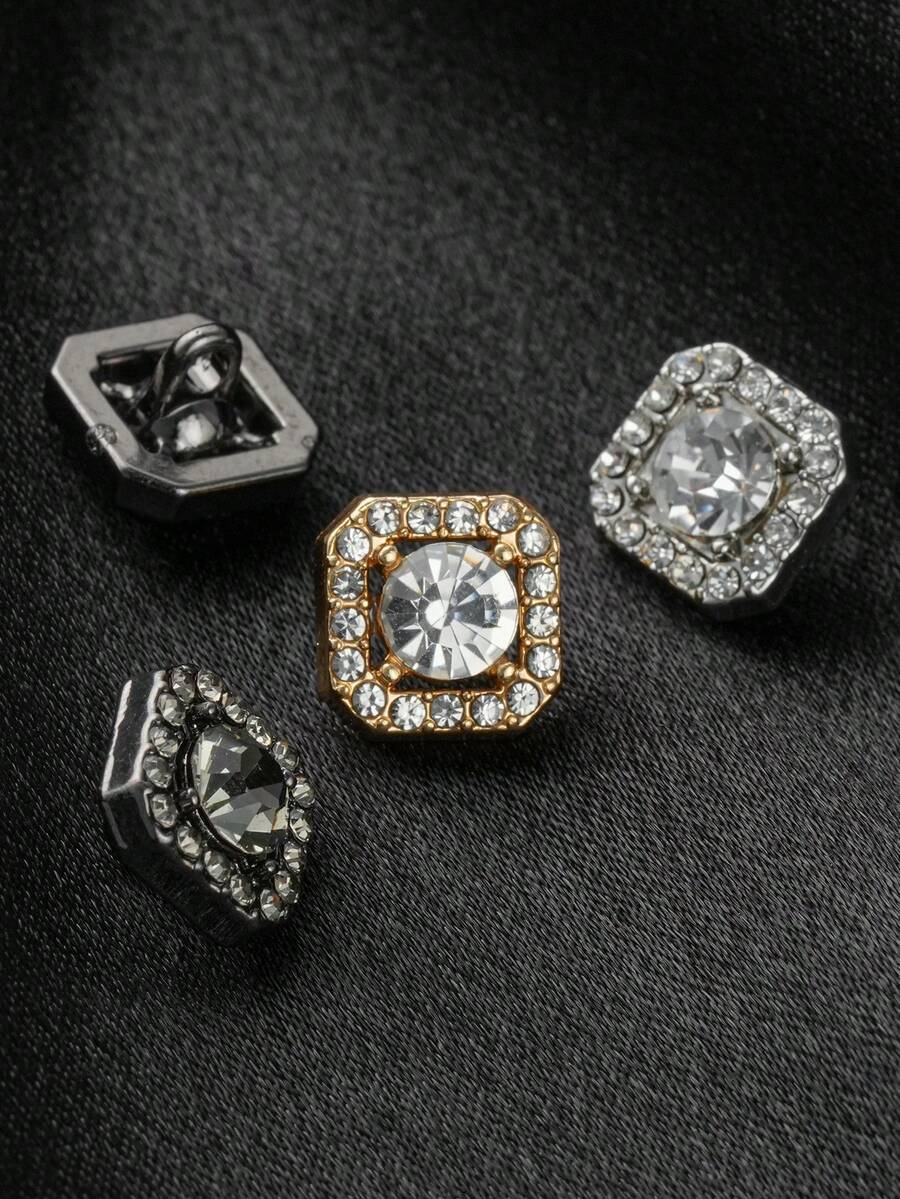 10pcs/Set Square Faux Gem Studded Shiny Rhinestone Metal Small Buttons, Decoration For Wedding Dress, Gown, Cardigan, Sweater, DIY Sewing Accessories, Gift Box