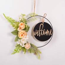 1 pieza Corona floral artificial, corona de aro floral de primavera/verano, corona circular de hierro con flores y hojas artificiales, decoración de bienvenida para pared, puerta, ventana, decoración del hogar, adorno colgante para boda - Multicolor - Ver 10