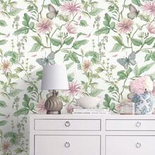 1卷花卉图案自粘墙纸，蝴蝶花卉图案，尺寸为17.32英寸*118.1/196.8/393.7英寸，复古花卉墙纸，可移除自粘墙纸，适合租房者，用于家居装饰、家具DIY和春季节日装饰 - 彩色 - 查看 4