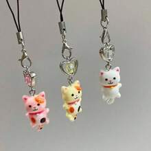 New Cute Cat Keychain, Retro Y2K Cartoon Animal Minimalist Phone Charm, Lucky Cat Pendant, Phone Lanyard Accessory - Multicolor - View 6