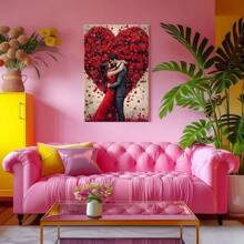 1pc Valentine Day Gift, Spring Wall Art, Christmas Decor Wrapped Framed Canvas Wall Art, Vintage Prints Poster, Romantic Couple, Red Roses, Heart Shape - Floral, Realistic, Romantic, Detailed Style, Birthday Party Decor, Decorative Wall Art for Living Room Bedroom Office, Hanging Hardware Included - Wrapped Framed Canvas, Vertical - Lienzo enmarcado - Ver 9