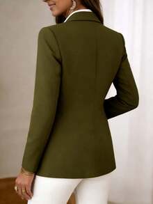 这款时尚女士轻薄梭织面料西装外套采用翻领设计和常规长袖，适合办公室或休闲场合穿着。 - 墨綠色 - 查看 3