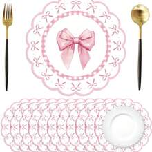 12/24 Pieces, 33cm Placemats, Disposable Bow-Patterned Placemats, Suitable For Christmas, Restaurants, Birthdays, Parties, Banquets, Cafes, Graduation Parties. - Multicolor - View 3