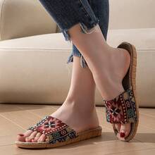 OBOVAY 女士夏季新款波西米亚风露趾拖鞋，男女通用休闲家居拖鞋，沙滩凉鞋，大码 - 酒紅色 - 查看 8