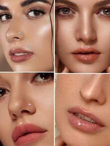 28 piezas Anillos de labio minimalistas de acero inoxidable con circonita cúbica AAA+ (triángulo/corazón/estrella/cuadrado), Set de perforación de labio sin costura de 20G/16G, unisex, adecuado para uso diario y fiestas nocturnas - Multicolor - Ver 2