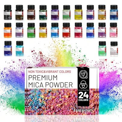  Fantastory Mica Powder, 32 Colours Pearlescent Epoxy Resin Pigment Metallic Powder For Soap Paint, Jewellery Making, Nail Polish, Epoxy Resin, Candle Making, Bath Bombs, Slime