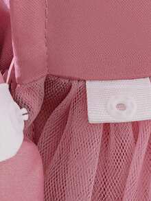 Baby Girls' Round Neck Embroidered Butterfly Back Bow Cute Wedding Flower Girl Trailing Dress, Suitable For Birthday Party, Outing, Does Not Include Headband - Dusty Pink - View 10