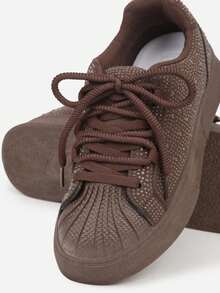 Giày thể thao mũi dập nổi trang trí bằng đá Zirconia - màu nâu - Xem 6