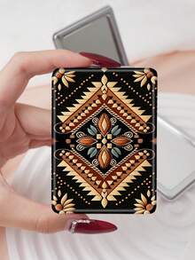 1pc Bohemian Floral Compact Makeup Mirror, Foldable, Lightweight, Ultra-Thin, Durable PU Leather, Suitable For Various Occasions, Travel, Gatherings, Work, School, Suitable For All Ages