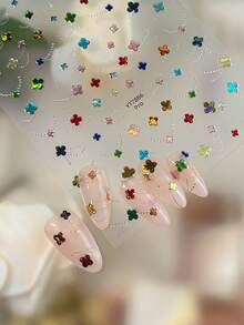 1pc Chain French Style Four-Leaf Clover Nail Stickers, Light Luxury All-Match Nail Art Decals & Nail Accessories - Multicolor - View 5