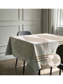 1pc Modern Minimalist Tablecloth, Polyester Fabric, Rectangular Nordic Printed, Fade-Resistant, Washable, Fashionable For Kitchen & Dining Table - Apricot - View 1