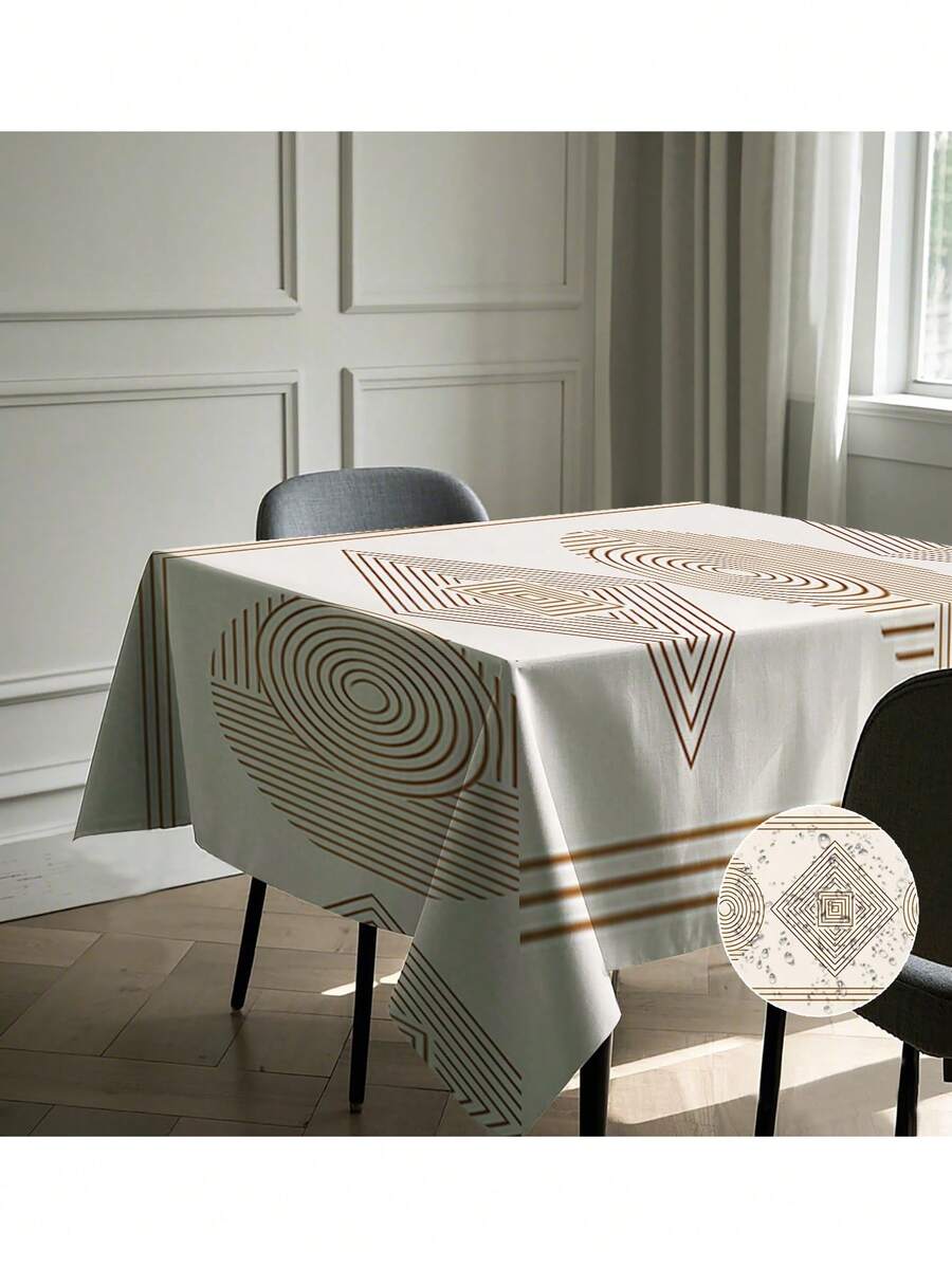 1pc Modern Minimalist Tablecloth, Polyester Fabric, Rectangular Nordic Printed, Fade-Resistant, Washable, Fashionable For Kitchen & Dining Table - Apricot - View 1