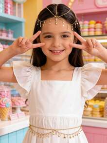 Girl's Luxury Bridal Headchain, Fashionable Bohemian Style Wedding Headpiece, Gold Headpiece, Student Supplies, Girls' Accessories - Multicolor - View 11