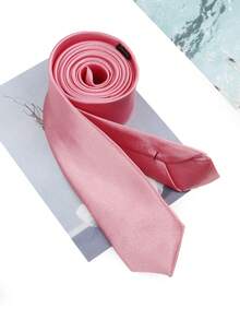 ZONFAZ 1条男士纯色光滑亮泽质地2英寸细领带，适合婚礼、圣诞节庆典、感恩节及其他节日、派对和日常穿着。 - 粉色 - 查看 3