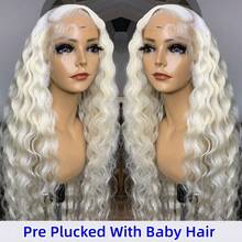 Platinum Blonde Deep Wave Human Hair Wig Ash Blonde Loose Curly Lace Front Wigs Human Hair For Women 13X4 Glueless HD Transparent Lace Front Wigs Human Hair Pre Plucked With Baby Hair Daily Natural Wig Halloween Christmas New Year's Day Party Wig - 白金金髮女郎 - 查看 3