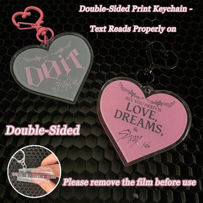 Llavero de Straykid/Kpop/STAY/Skz/Doit, llavero de letra rosa, llavero de corazón, llavero acrílico de doble cara, dije para bolso, llavero de mezclilla, dije para botella de agua, recuerdos de fiesta, regalo de Navidad, regalo de cumpleaños