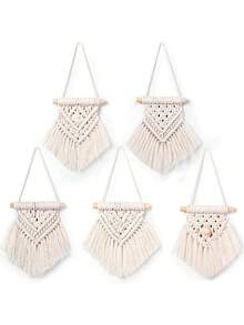 1/3 món đồ trang trí treo tường mini đan thủ công, có tua rua, phong cách Boho, trang trí nhà cửa, căn hộ, phòng ngủ. - Màu be - Xem 4