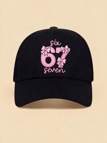 1顶儿童帽子，女童复古棒球帽，绣有“Six Seven 67”蝴蝶结图案，柔软舒适，适合休闲运动户外佩戴，夏季沙滩度假必备棒球帽，情人节送给女孩的礼物，67主题趣味帽子 - 彩色 - 查看 5