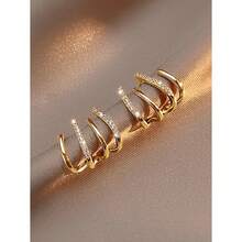 1pair Fashionable & Bright Gold-Tone Women's Clip-On Earrings For Date, Wedding, Party, And Gift - 金色 - 查看 2