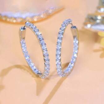 一对奢华锆石镶嵌双面耳环，时尚百搭，适合通勤，韩式风格